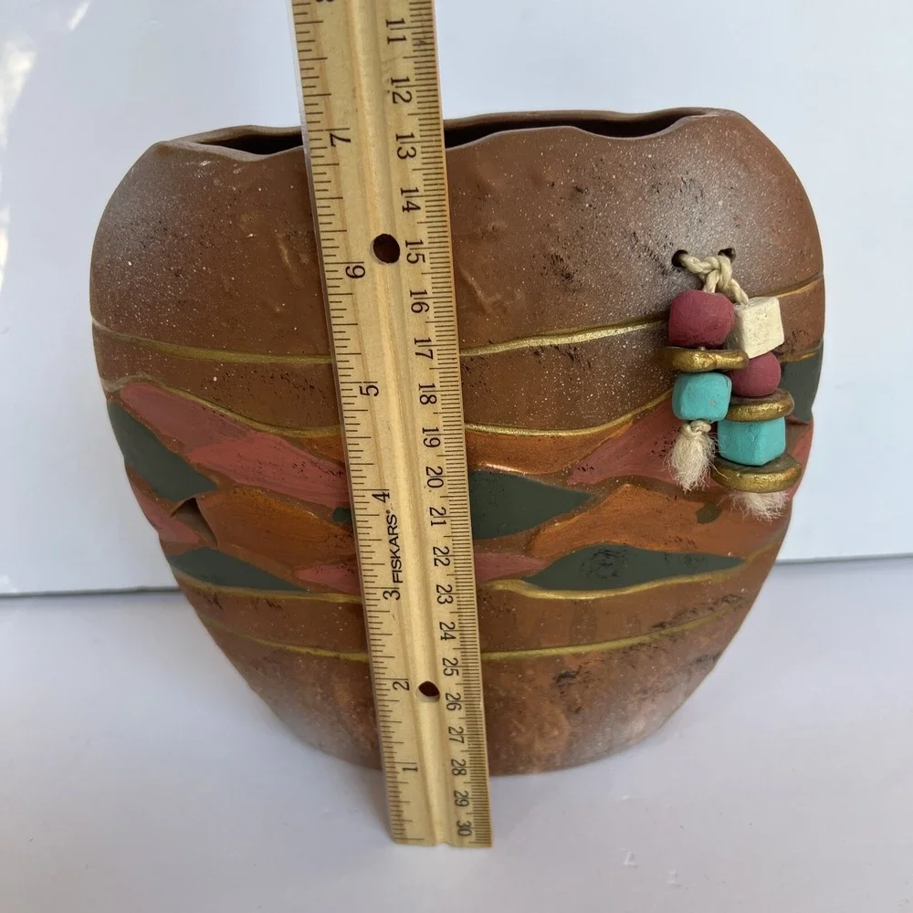 VTG Southwestern Boho Pottery Vase Terra Cotta Pierced Rustic Decor 7